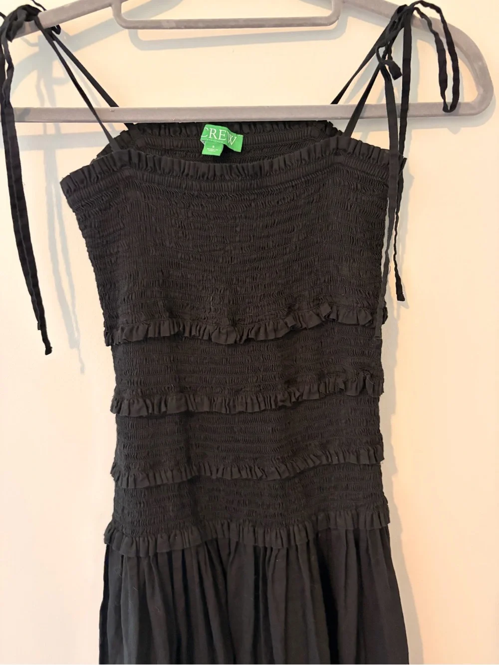 J. Crew Black Smocked Maxi Dress with Ruffle Tiers